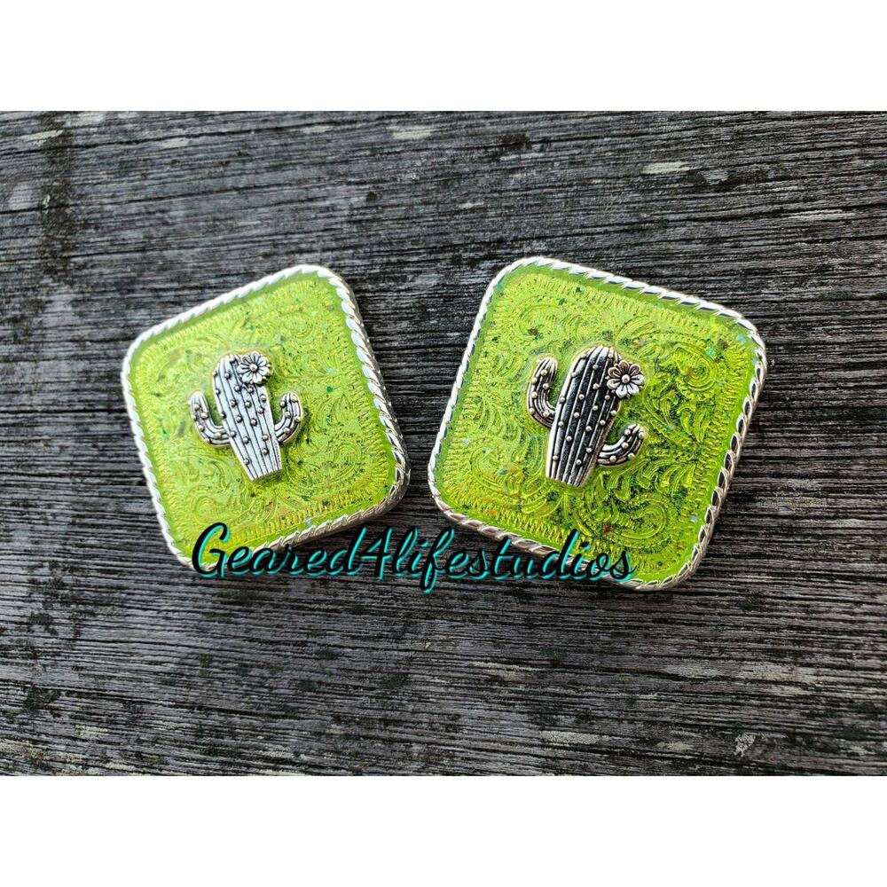Glitter lime green cactus tack, cactus concho, custom conchos, screwback concho